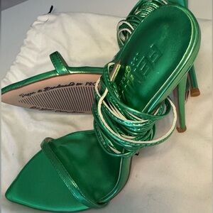 La Femme Metallic Green Strappy High Heel Sandals